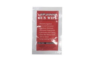 Slip 2000 Synthetic Gun Lube wipes, 5x8 inches.